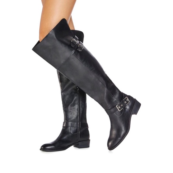 black thigh high wide calf boots